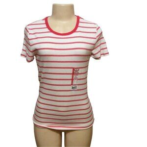 Faded Glory Short Sleeve Crew Neck Tee Shirt Small Red White Striped Cotton skuB